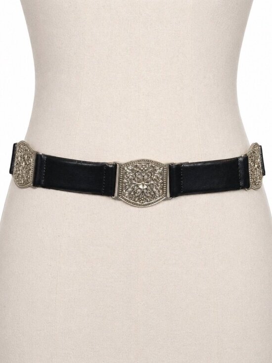 Vintage Black Leather Silver Filigree Concho Belt Y2K Western Boho womens medium main image 6